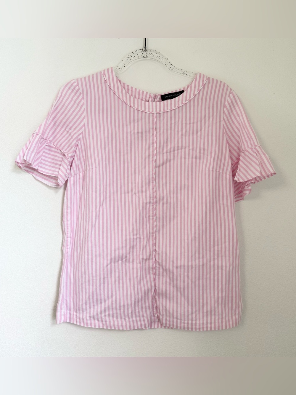 Banana Republic Pink and White Striped Top Feminine Ruffle Sleeves Size S